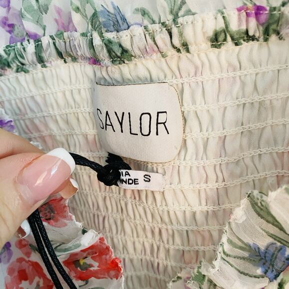 Saylor Floral Teryn Top Womens Size S Blouse Cropped Puff Sleeve Forest Fairy - Picture 5 of 7